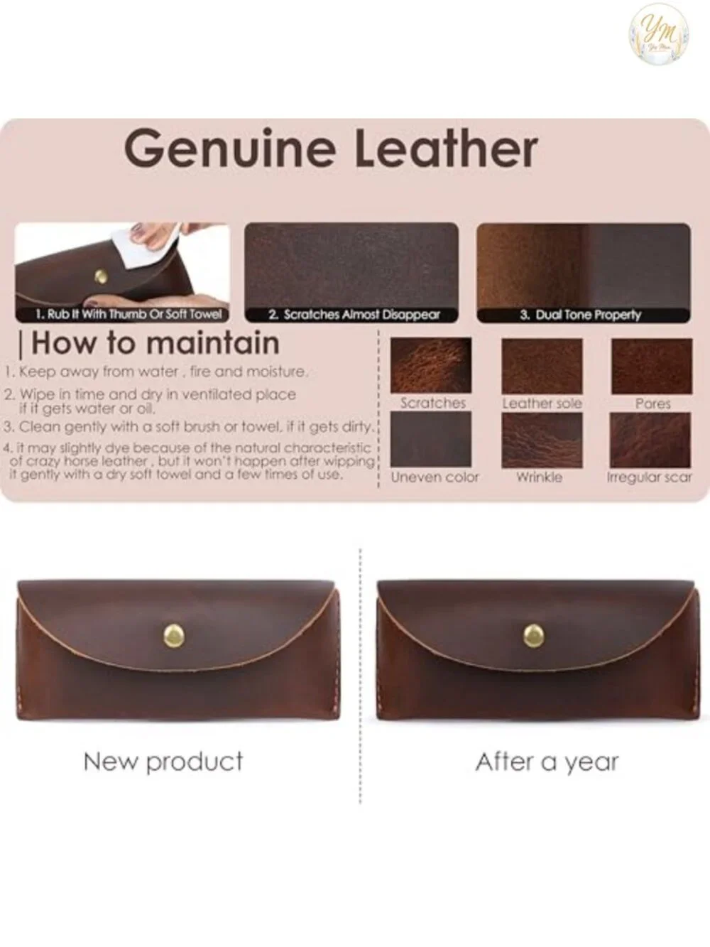Genuine Leather Eyeglass Case Sunglasses Holder Vintage Eyewear Storage
